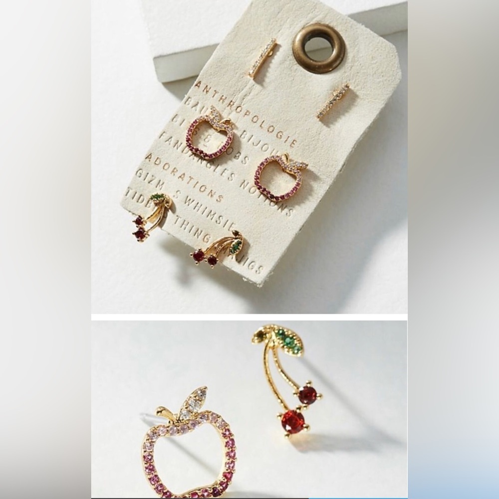 Anthropologie Apple A Day Earring Set Of 3 NWT